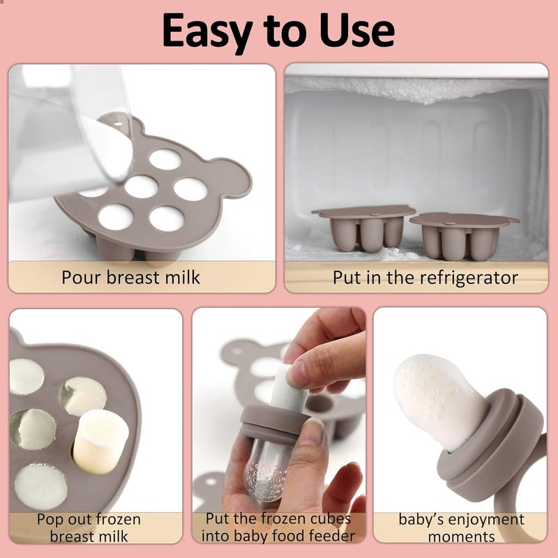 JEXFUN Silicone Baby Fruit Food Feeder Pacifier & Breastmilk Popsicle Freezer Molds, Double as Baby Teething Toys, Freezable Feeding Set for Breast Milk Ice Cubes, Food, Vegetable Purees - (Sand) - Image 2